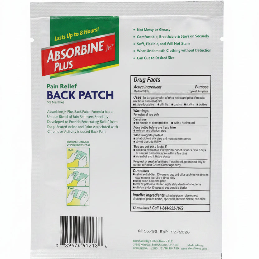 Absorbine jr. Plus Pain Relief Back Patch XL 5% Menthol