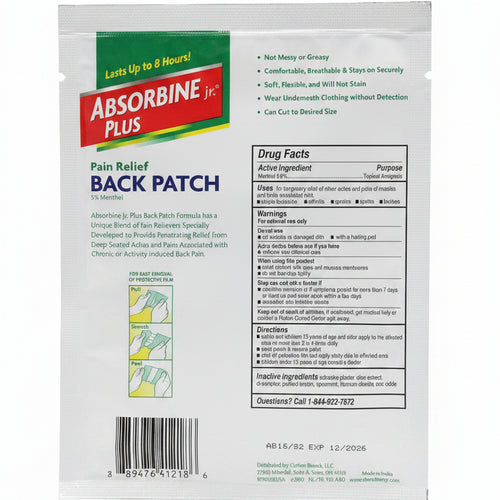 Absorbine jr. Plus Pain Relief Back Patch XL 5% Menthol